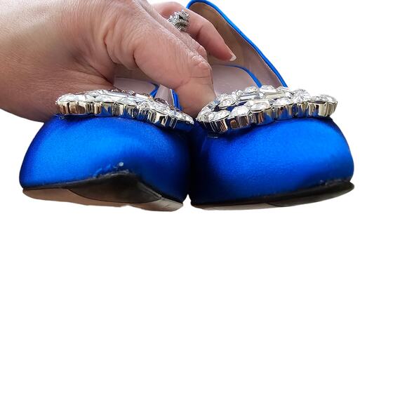 Gucci GG Crystal Logo Royal Blue Satin Pointed Toe Pump Heel Size 37 US 7 - Picture 7 of 10